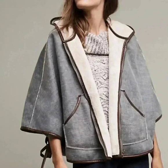 Hei Hei Reversible Hooded Sherpa Cape Poncho - Picture 1 of 5